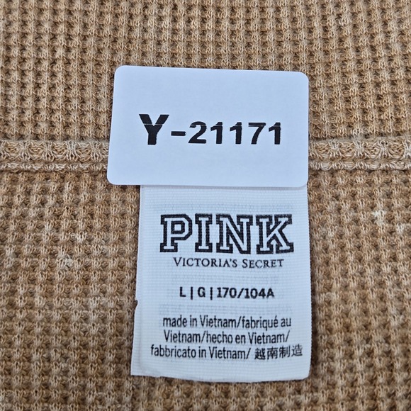 PINK Victoria's Secret Women Blouse L Brown Long Sleeve Knit Shirt V-Neck - Picture 2 of 11